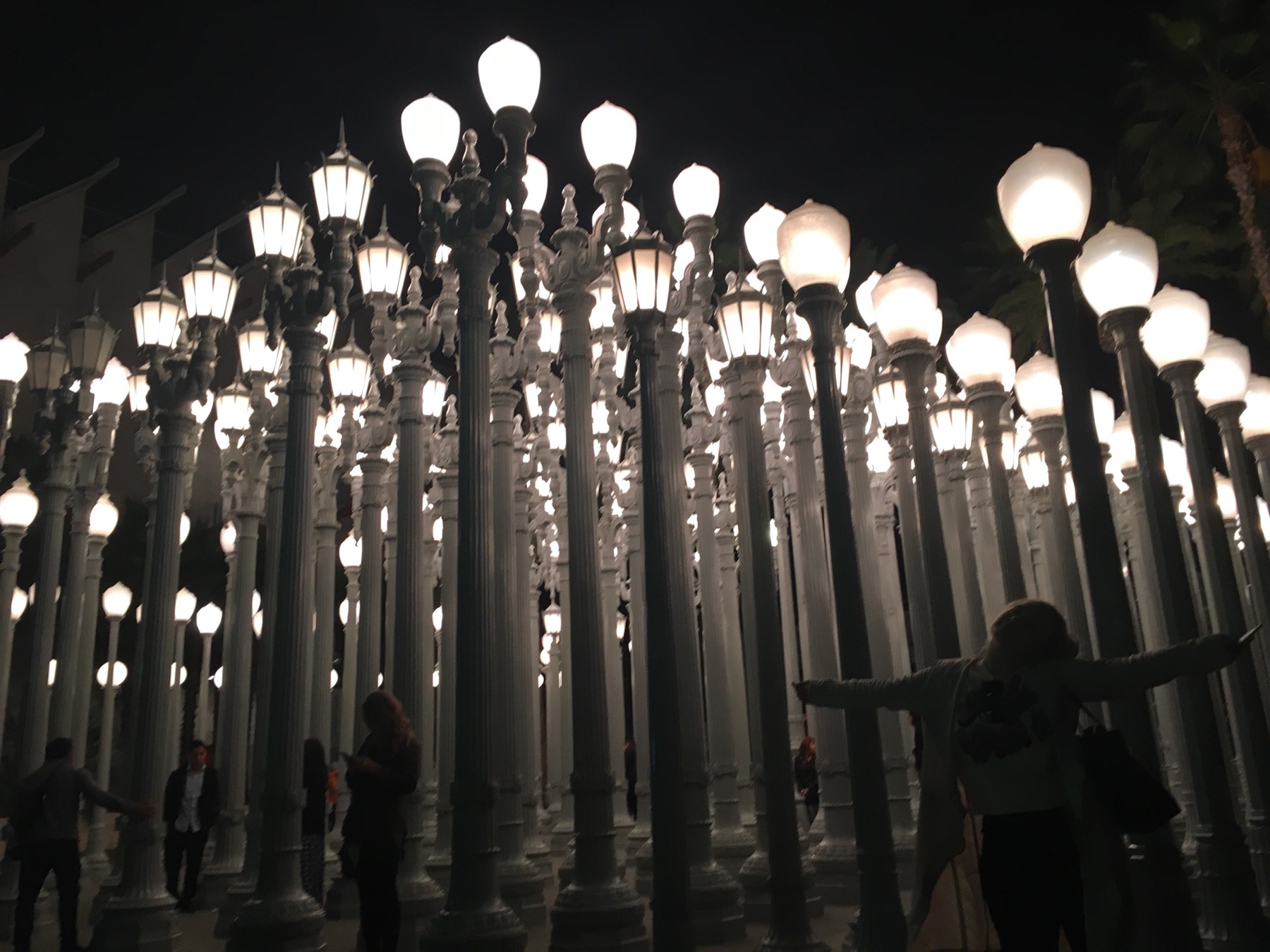 Glowing public light installation in Los Angeles at night